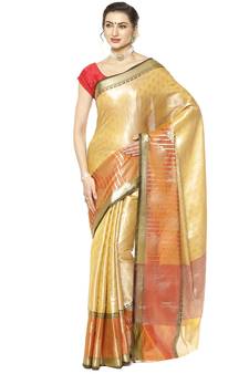 Beige woven Faux kanchipuram silk saree with blouse