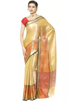 Beige woven Faux kanchipuram silk saree with blouse