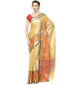 Beige woven Faux kanchipuram silk saree with blouse