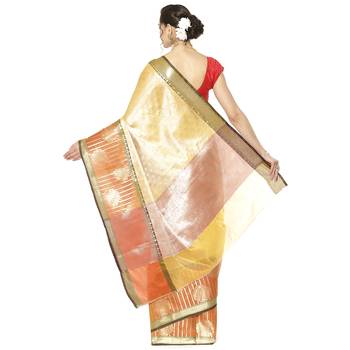 Beige woven Faux kanchipuram silk saree with blouse 2
