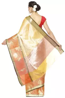 Beige woven Faux kanchipuram silk saree with blouse