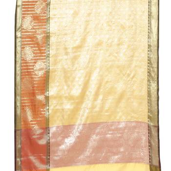 Beige woven Faux kanchipuram silk saree with blouse 3