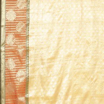 Beige woven Faux kanchipuram silk saree with blouse 4