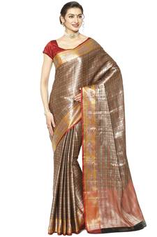 Beige woven Faux kanchipuram silk saree with blouse
