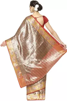 Beige woven Faux kanchipuram silk saree with blouse