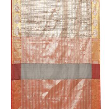 Beige woven Faux kanchipuram silk saree with blouse 3