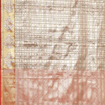 Beige woven Faux kanchipuram silk saree with blouse 4