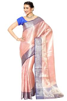 Beige woven Faux kanchipuram silk saree with blouse