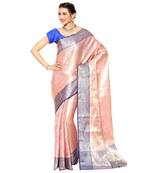 Beige woven Faux kanchipuram silk saree with blouse