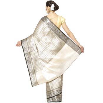 Beige woven Faux kanchipuram silk saree with blouse 2