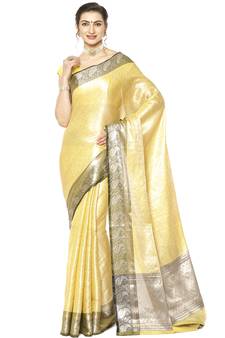 Beige woven Faux kanchipuram silk saree with blouse