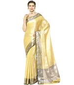 Beige woven Faux kanchipuram silk saree with blouse