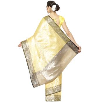 Beige woven Faux kanchipuram silk saree with blouse 2