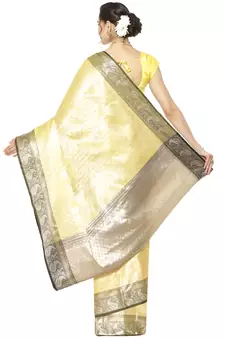 Beige woven Faux kanchipuram silk saree with blouse