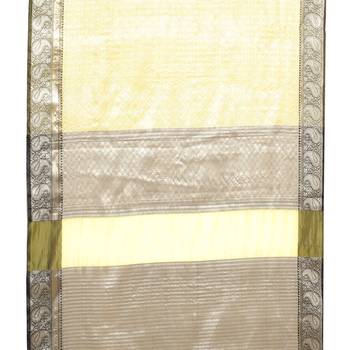 Beige woven Faux kanchipuram silk saree with blouse 3