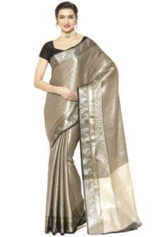 Black woven kanchipuram silk blend saree with blouse