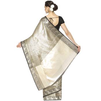 Black woven kanchipuram silk blend saree with blouse 2