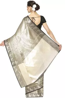 Black woven kanchipuram silk blend saree with blouse