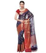 Blue woven kanchipuram silk saree with blouse