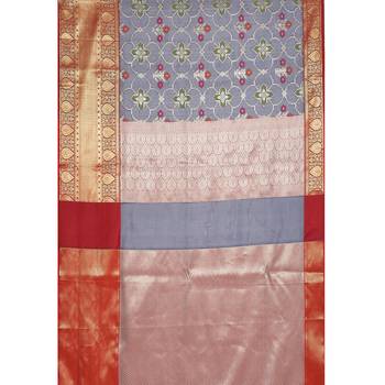 Blue woven kanchipuram silk saree with blouse 3