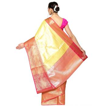 Beige woven kanchipuram silk saree with blouse 2