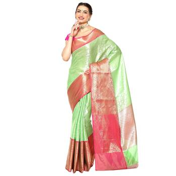 Green woven Faux kanchipuram silk saree with blouse 1