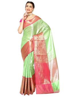 Green woven Faux kanchipuram silk saree with blouse