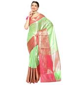 Green woven Faux kanchipuram silk saree with blouse