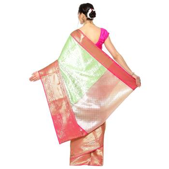 Green woven Faux kanchipuram silk saree with blouse 2