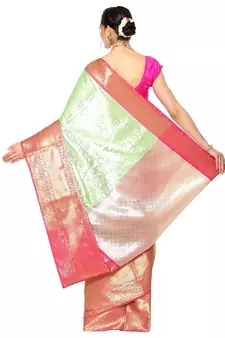 Green woven Faux kanchipuram silk saree with blouse