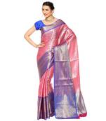 Pink woven Faux kanchipuram silk saree with blouse