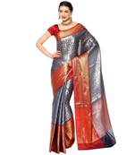 Blue woven Faux kanchipuram silk saree with blouse