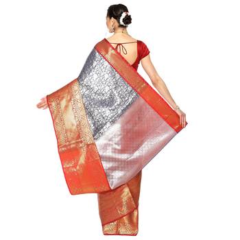 Blue woven Faux kanchipuram silk saree with blouse 2