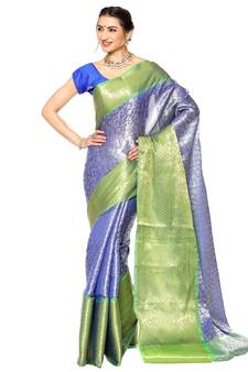 Blue woven Faux kanchipuram silk saree with blouse