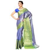 Blue woven Faux kanchipuram silk saree with blouse