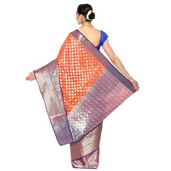 Orange woven Faux kanchipuram silk saree with blouse 2