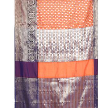 Orange woven Faux kanchipuram silk saree with blouse 3