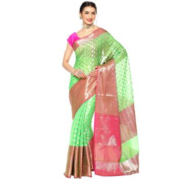 Green woven Faux kanchipuram silk saree with blouse 1