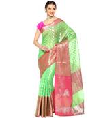 Green woven Faux kanchipuram silk saree with blouse