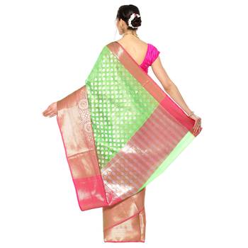 Green woven Faux kanchipuram silk saree with blouse 2