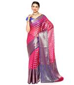 Pink woven Faux kanchipuram silk saree with blouse