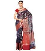 Blue woven Faux kanchipuram silk saree with blouse