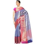 Blue woven Faux kanchipuram silk saree with blouse