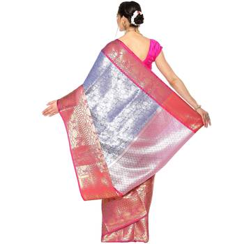 Blue woven Faux kanchipuram silk saree with blouse 2
