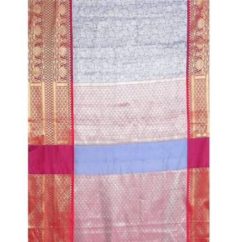 Blue woven Faux kanchipuram silk saree with blouse 3