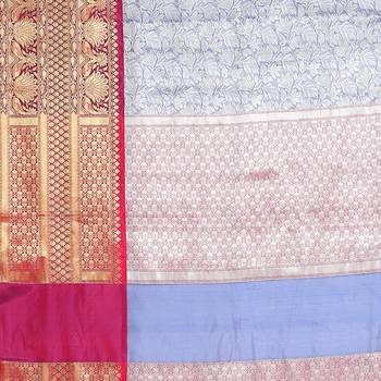 Blue woven Faux kanchipuram silk saree with blouse 4