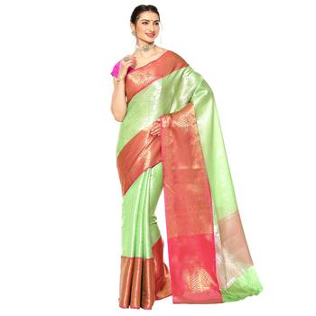 Green woven Faux kanchipuram silk saree with blouse 1