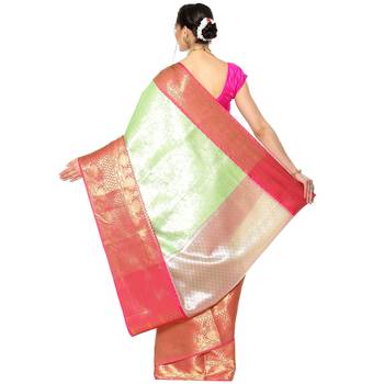 Green woven Faux kanchipuram silk saree with blouse 2