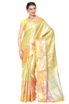 Green woven kanchipuram silk saree with blouse