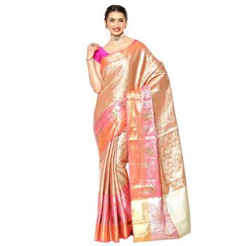Brown woven Faux kanchipuram silk saree with blouse 1